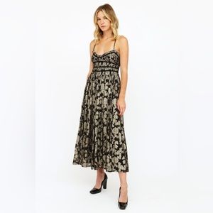 NEW Free People Charlie Black and Gold Floral Bustier Dress Sz S